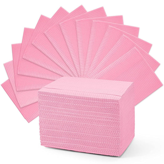Amira Beauty Disposable Dental Bibs 13" x 18" – 3-Ply, Soft, Tear-Resistant, Waterproof Bibs for Dental, Nail, and Salon Professionals, Tattoo Napkins for Piercing, Pink, Pack of 50