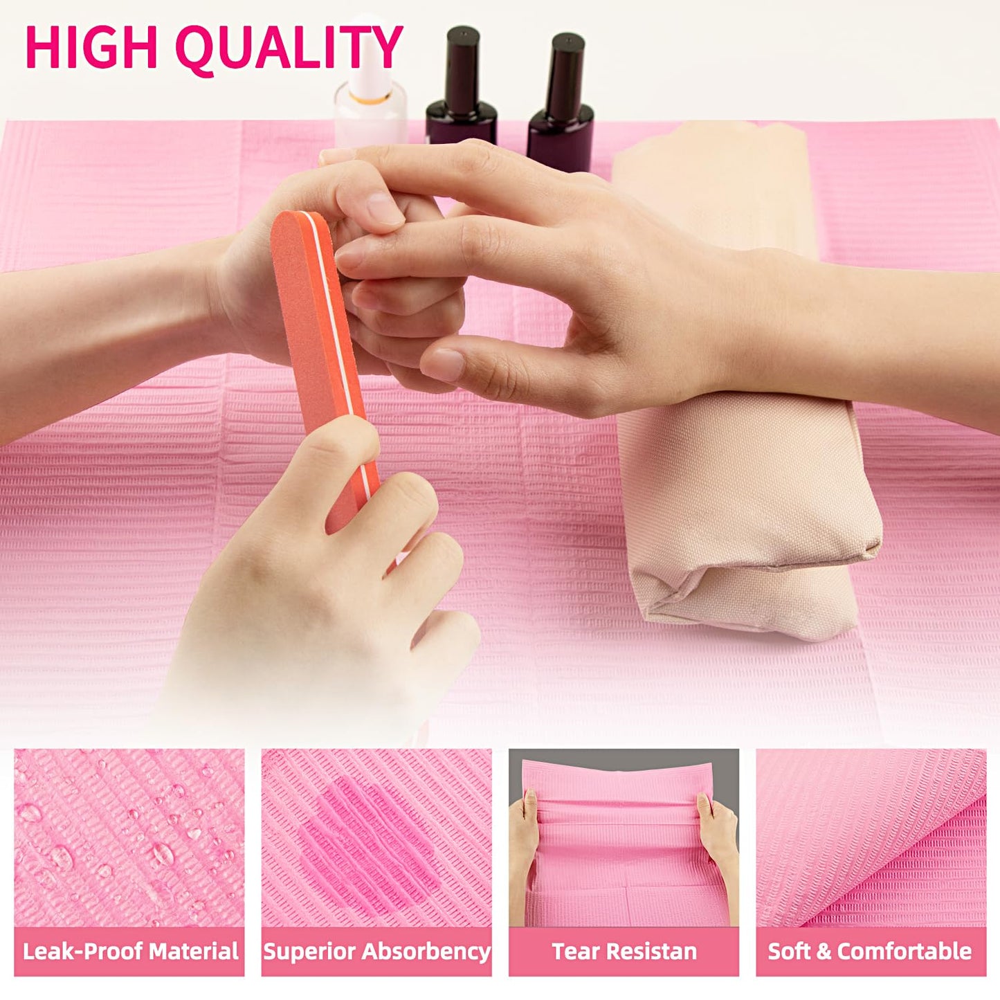 Gusnilo Nail Art Table Mat - Disposable Nail Paper Towels (50PCS) - Pink Waterproof 3-Ply Nail Art Paper 13" X 18" Pads for Nail Table Decoration Kit, Nail Art Accessories