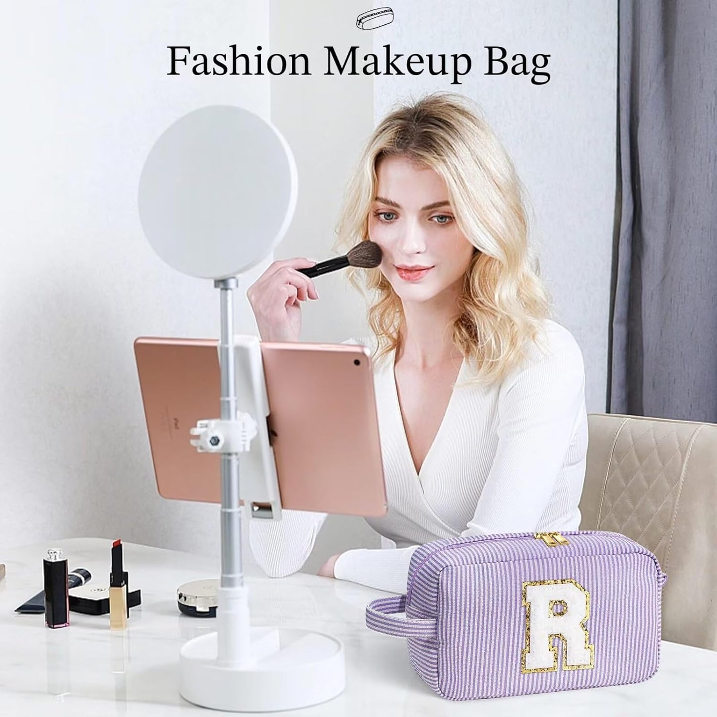 YOOLIFE Travel Makeup Cosmetic Bag - Personalized Monogram Cute Initial Makeup Bags Cosmetic Toiletry Bag Pouch Make Up Case for Women Her Best Friend Friendship Teacher, Birthday Gifts for Women V