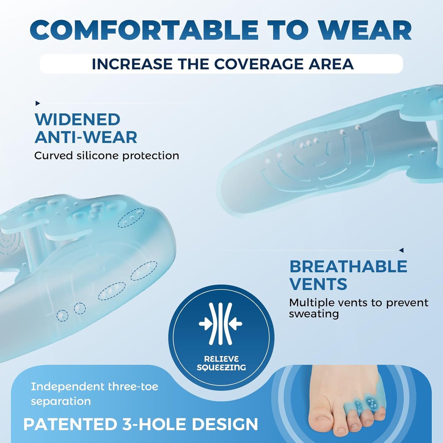 Tailor’s Bunion Corrector and Pinky Toe Separators - Gel Protectors for Pain Relief, Overlapping, Curled Toes - Little Straightener - Adjustable Tailor Pads - Toes Spacer (Blue)