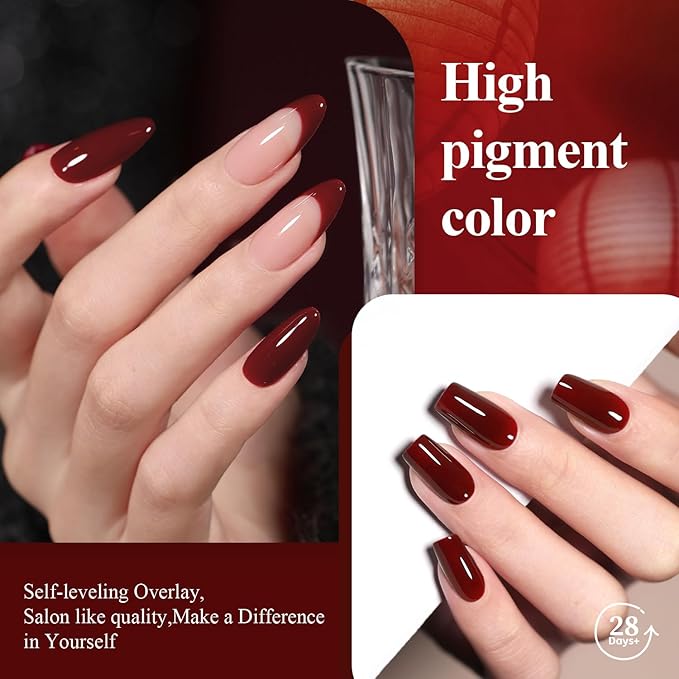 15ml Dark Red Gel Nail Polish, Claret-Red Color Soak Off UV LED Nail Gel Polish Nail Art Starter Manicure Salon DIY at Home, 0.51 OZ
