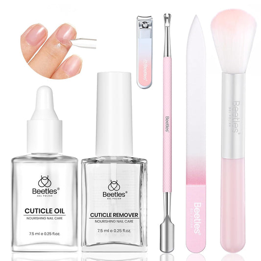 Beetles Cuticle Oil Cuticle Remover Nail Kit with Glass Nail Files Double Side Nails Prep Kit Cuticles Pusher Dual End Cuticles Remover Set Nails Clippers Dust Brush Manicure Set with Storage Pouch