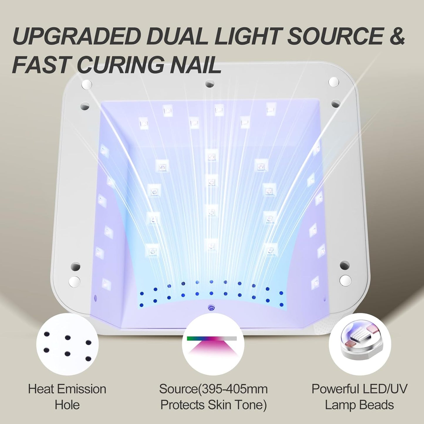 UV Nail Lamp 120W, Professional UV LED Lamp for Gel Nails Long-Lasting 30Pcs Beads Cordless Gel Nail Light, Fast Curing Nail Dryer with Knob for Home Salon DIY Grey