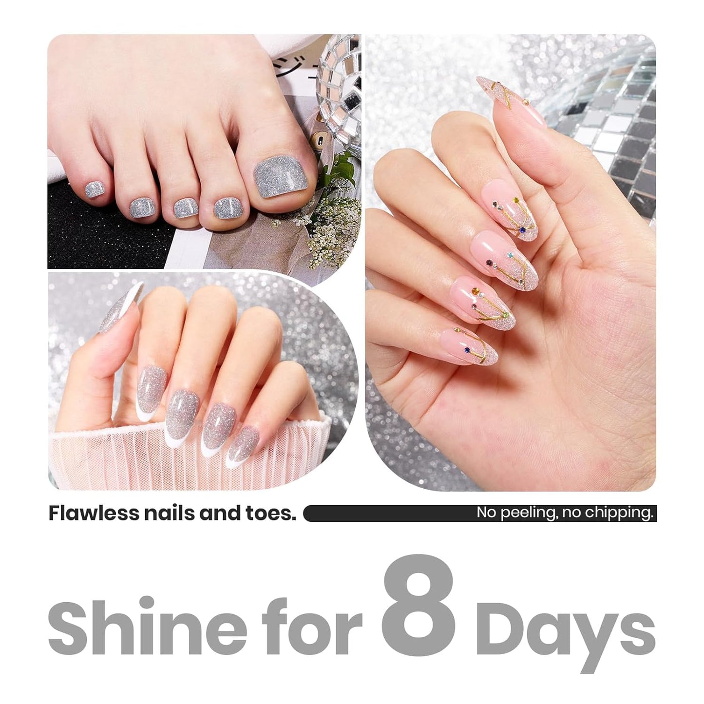 Beetles Glitter Nail Polish, 1Pcs 15ml Quick Dry Holographic Nail Polish, shimmering silver Nail Lacquer Art Effect for Nail Salon DIY at Home, Nail Art Design for Women