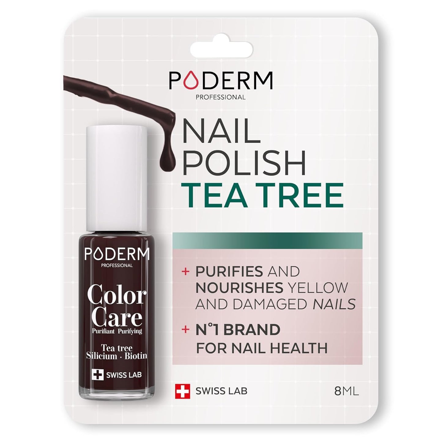 PODERM - Nail Polish – Enriched with Tea Tree – Improves nail appearance – Ingredients Natural/Vegan - foot/hand - Swiss Made (Black-Red)