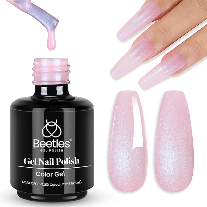 Beetles Baby Pink Gel Polish - 15ml Shimmer Nail Polish Pearl Gel Polish Blue Glitter Nail Gel Soak Off Uv LED Nail Lamp Nail Art Manicure Salon DIY Home