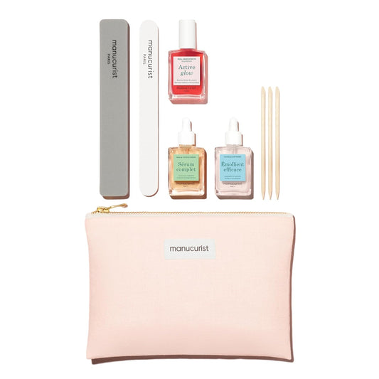 Manucurist Active Discovery Kit - Manicure Set - Nail Care Set, Vegan & Made in France: 1 Nail File, 1 Nail Buffer, 1 Cuticle Remover, 3 Wood Cuticle Pushers, 1 Active Glow, 1 Serum- Gifts for Women
