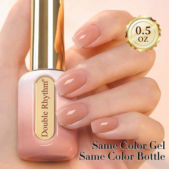 Double Rhythm 0.50 OZ Gel Polish Hema Free Same Color Same Bottle Golden Round Translucent Neutral Natural Milky 15 ML Jelly UV Polish Art DIY at Home (Nude Peach-C1368)