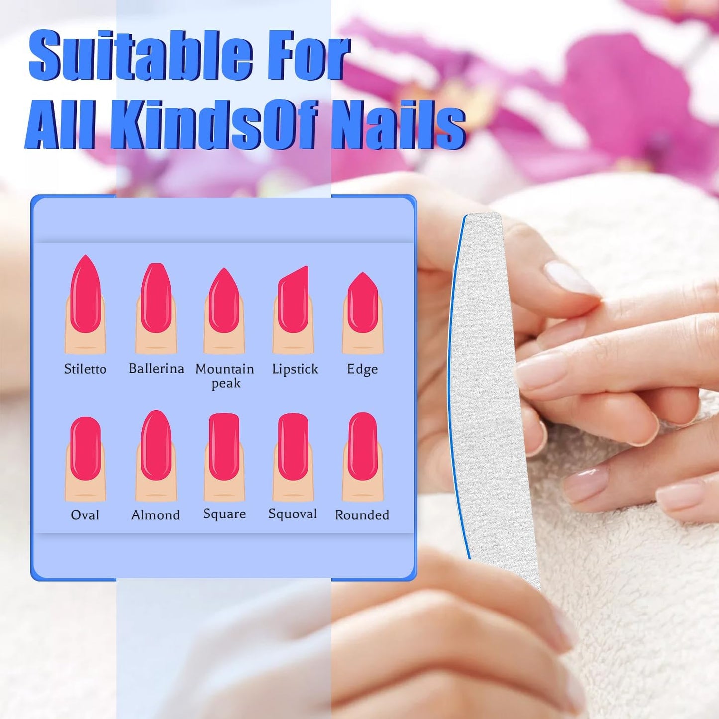Poly Nail Extension Gel Files 100/180 Grit - 12 PCS Emery Boards for Acrylic Nails - Double-Sided Washable Coarse File Manicure Tools for Home and Salon Use