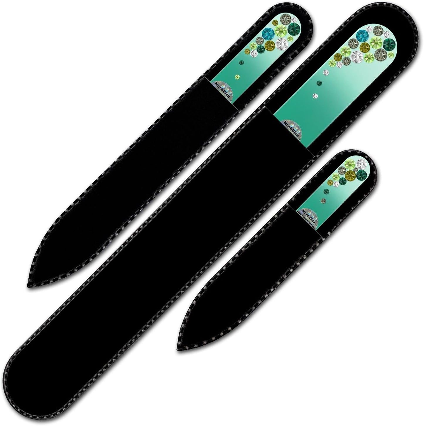 Mont Bleu Set of 3 Hand Decorated Crystal Nail Files - Czech Tempered Glass - Handmade Gifts