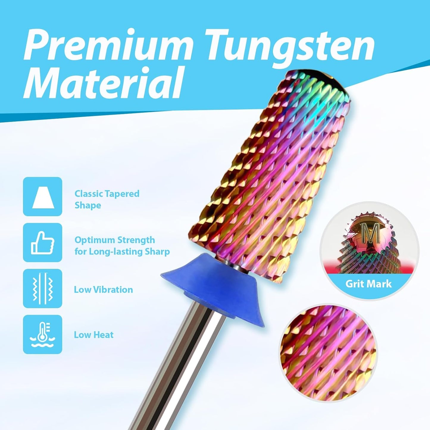 Round Top Nail Drill Bits, Cross Cut Tapered 3/32'' Safety Tungsten Carbide Professional Bit, Remove Gel Fast, Left Right Hand Use, Acrylic Nail Polish, Technicians Bits, Grit: Medium.