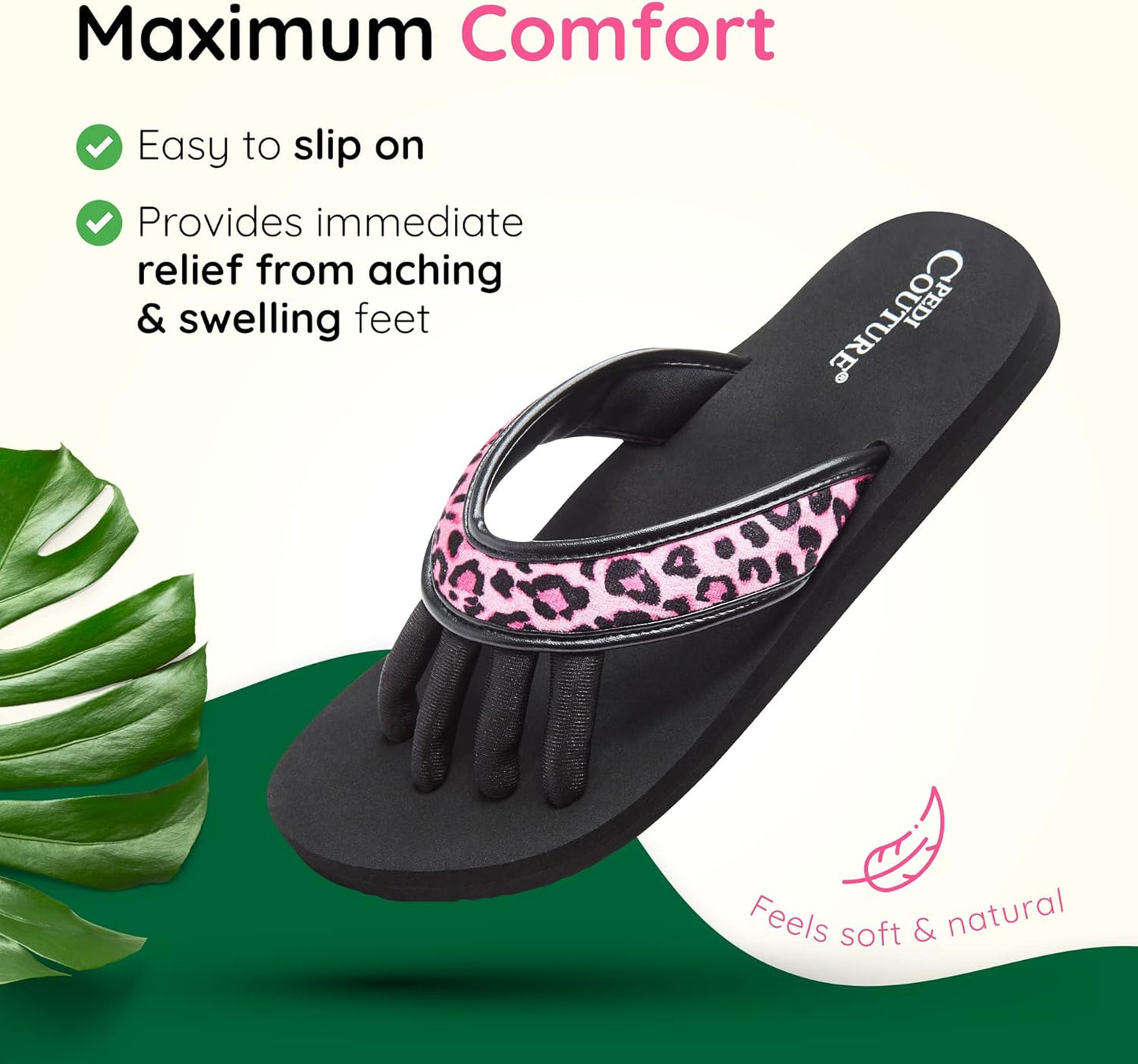 Pedi Couture Pedicure Sandals with Built In Toe Separators for Women - Comfortable Spa Style Flip Flops for Home, Salon, Yoga & Gym Use