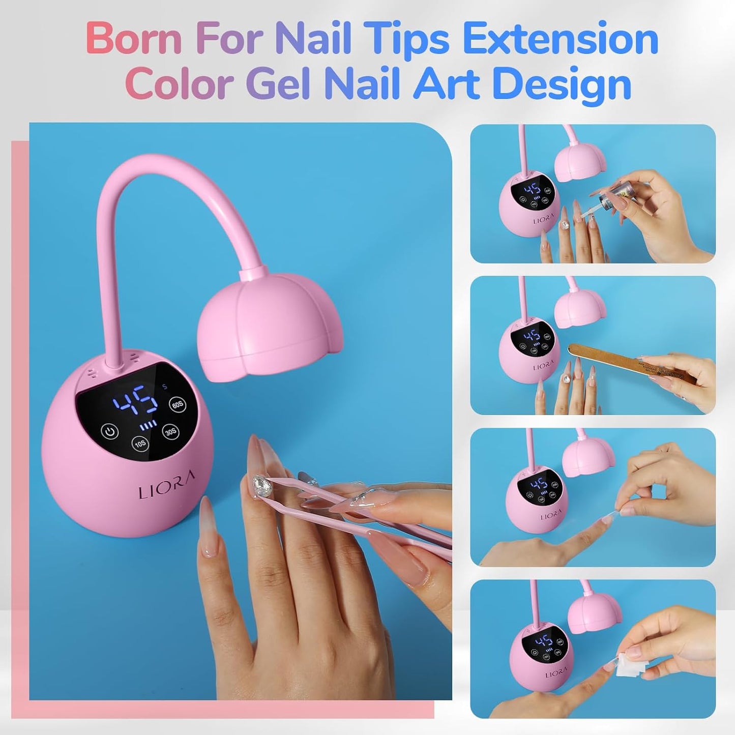 LIORA UV LED Nail Lamp - Gooseneck UV Light for Gel Nails, Cordless USB Rechargeable Flash Curing Ligth with 4 Timers & Auto Sensor, Nail Dryer Gel Polish Light for Salon Home DIY