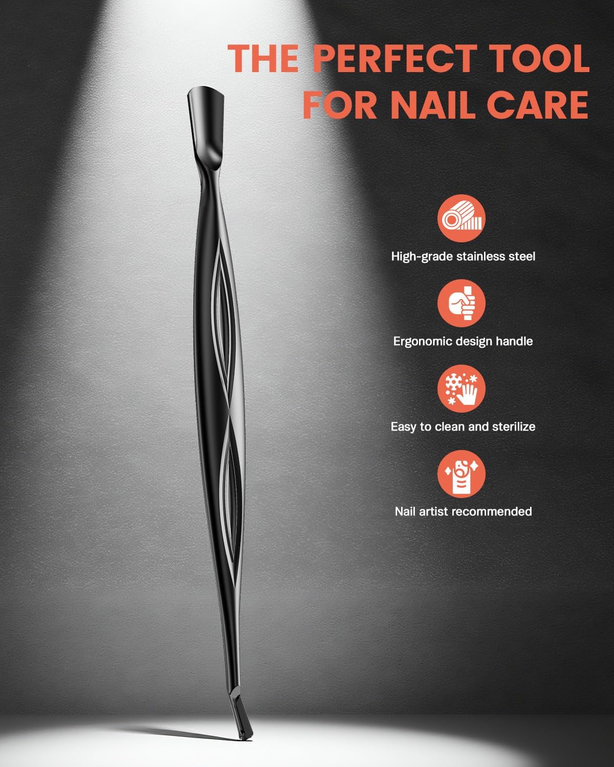 BEZOX Cuticle Trimmer - Elegant Precision Cuticles Pusher & Fork, Dual-Ended Stainless Steel Nail Cuticle Stick for Exquisite Manicures and Pedicures - Black