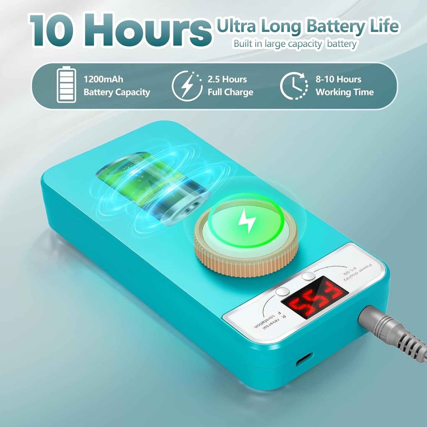 Professional Nail Drill Electric File, GEEZO 55000RPM Portable Cordless Nail Drill Machine with Bits, Rechargeable E File for Acrylic & Gel Nails, Manicure & Pedicure Tech Tool for Home Salon (Green)