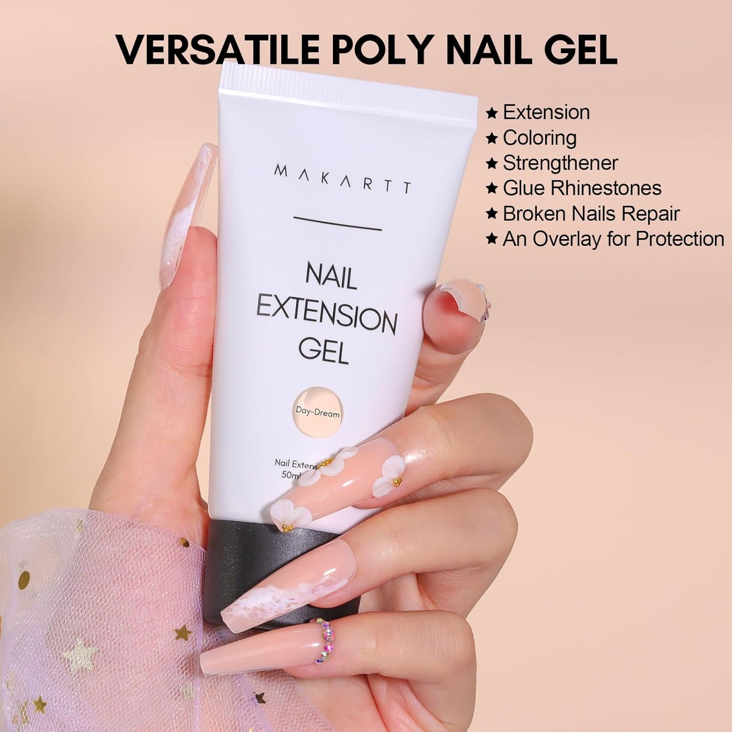 Makartt Poly Nail Gel: 50ML Nude Nature Day-dream Classic Colored Gels Builder for Extension Strengthener-Long-Lasting and Easy to Use Supplies for Trendy Design Salon Home Manicure