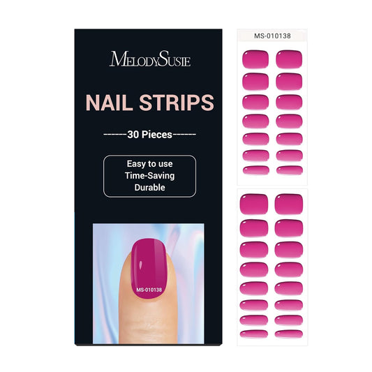 MelodySusie 30PCS Semi Cured Gel Nail Strips, Hot Pink, Works with Any Nail Lamps, Salon Quality, Long Lasting, Easy to Apply, Includes 2 Prep Pads, Nail File and Wooden Stick