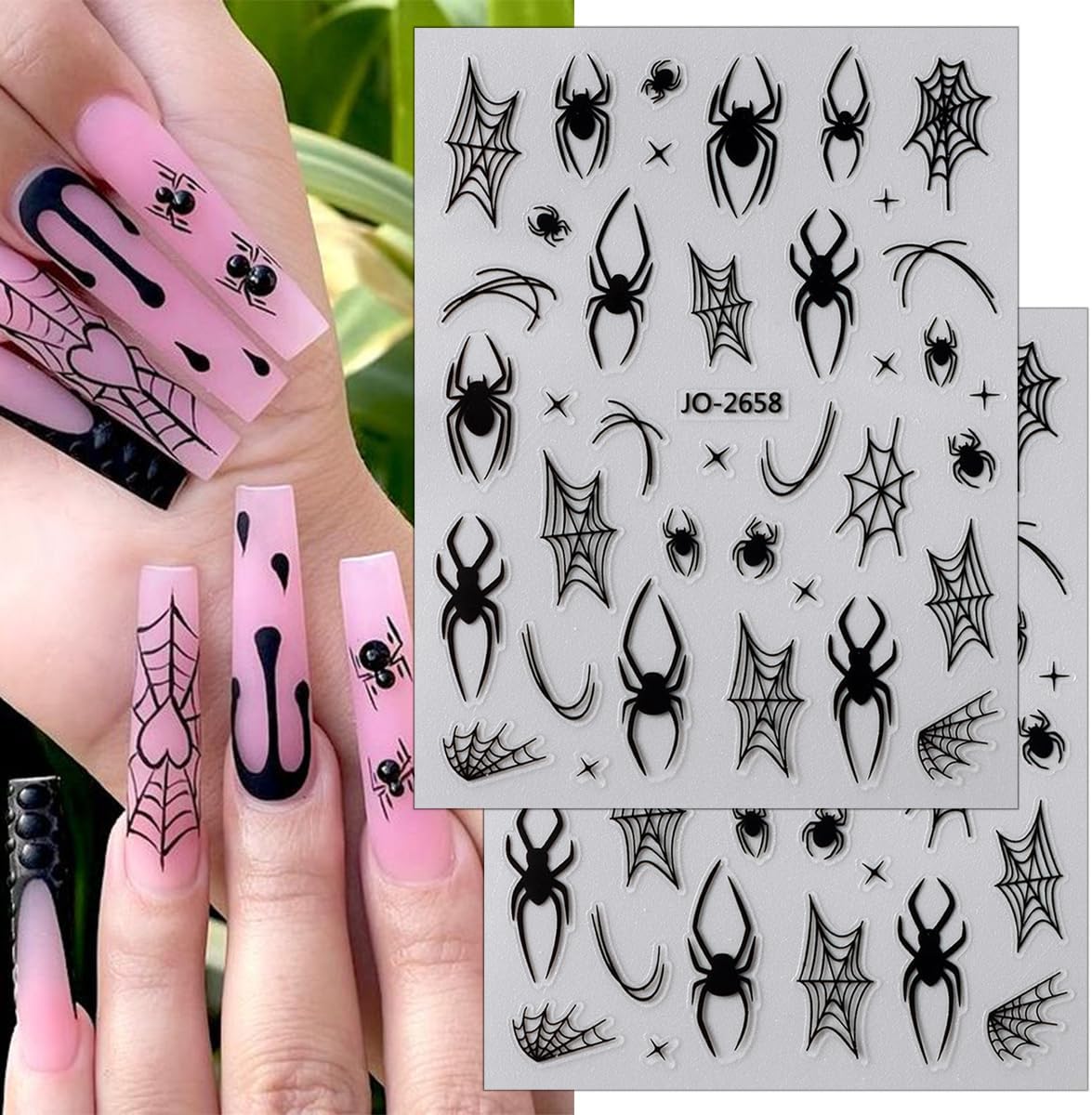 6 Sheets Halloween Spider Nail Stickers White Red Black Spider Web Nail Art Stickers 3D Self-Adhesive Horror Spiders Nail Decoration Scary Halloween Nail Decals for Women Girls Nail Art Designs