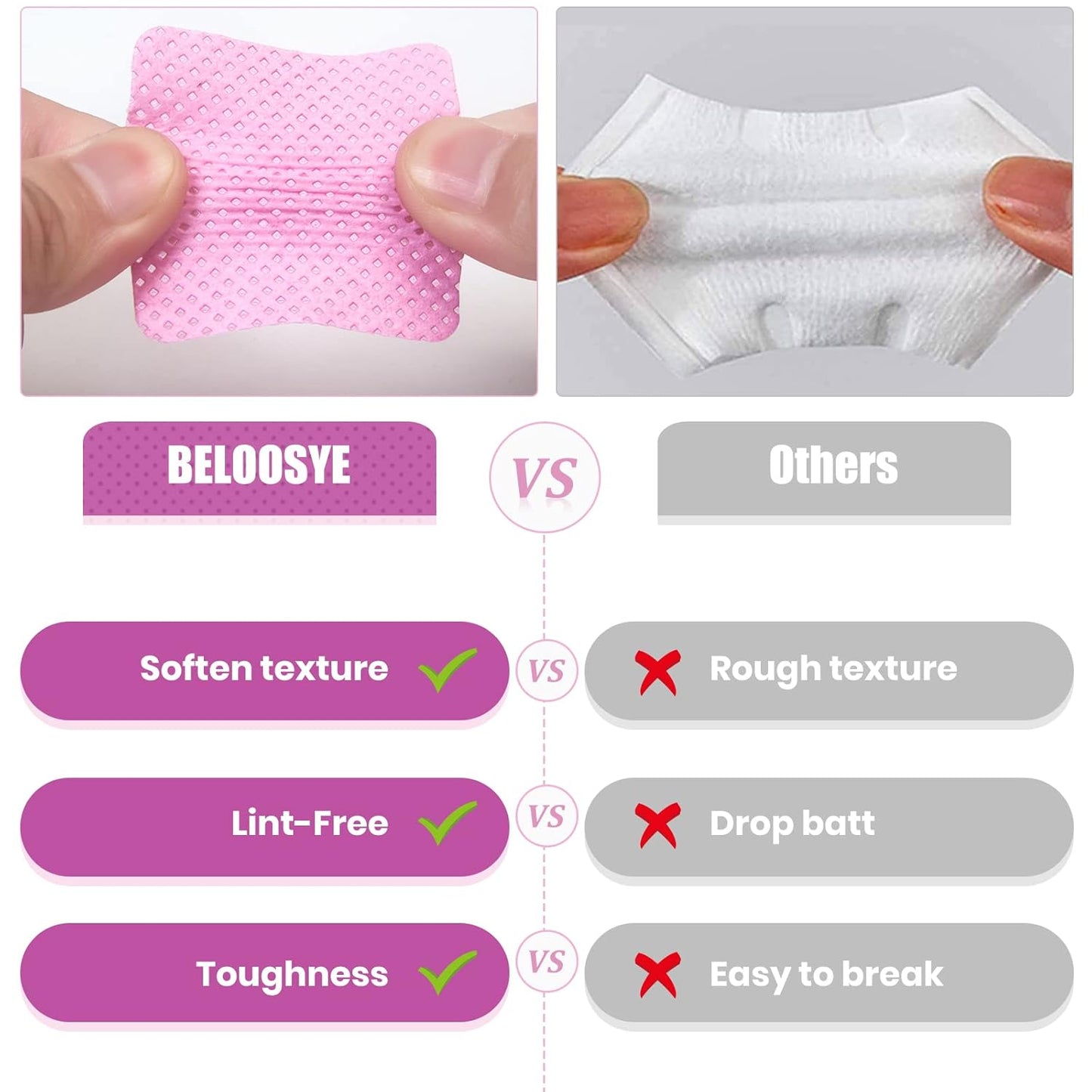 1000 PCS Lint Free Nail Wipes, Eyelash Extension Glue Wipes, Super Absorbent Soft Non-woven Fabric Nail Polish Remover Wipes, Cleaning Pad Cloth for Lash Extension Supplies & Nail Polish Bottle(Pink)