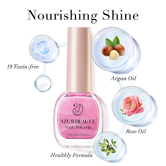 AZUREBEAUTY Nail Polish Set, 4 Colors Nude Pink Jelly Transparent Clear Milk White Quick Dry Natural Nail Lacquer Strengthening Treatment Kit with Top Coat DIY Salon at Home