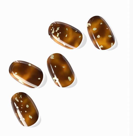 NOVA, Female Founded, Semi Cured Gel Nail Strips (Tiger Eye) - The 10 Minute Manicure. Salon-Quality, Works w/Any Lamp - Incl. Nail File & Wooden Stick (Tigereye Tortoise Nails)