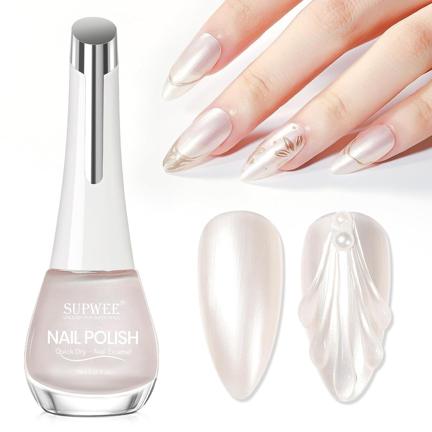 Quick Dry Pearl Nail Polish, Mermaid Shimmer Nail Lacquer Air Dry Fast DIY Manicure