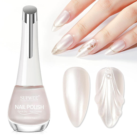 Quick Dry Pearl Nail Polish, Mermaid Shimmer Nail Lacquer Air Dry Fast DIY Manicure