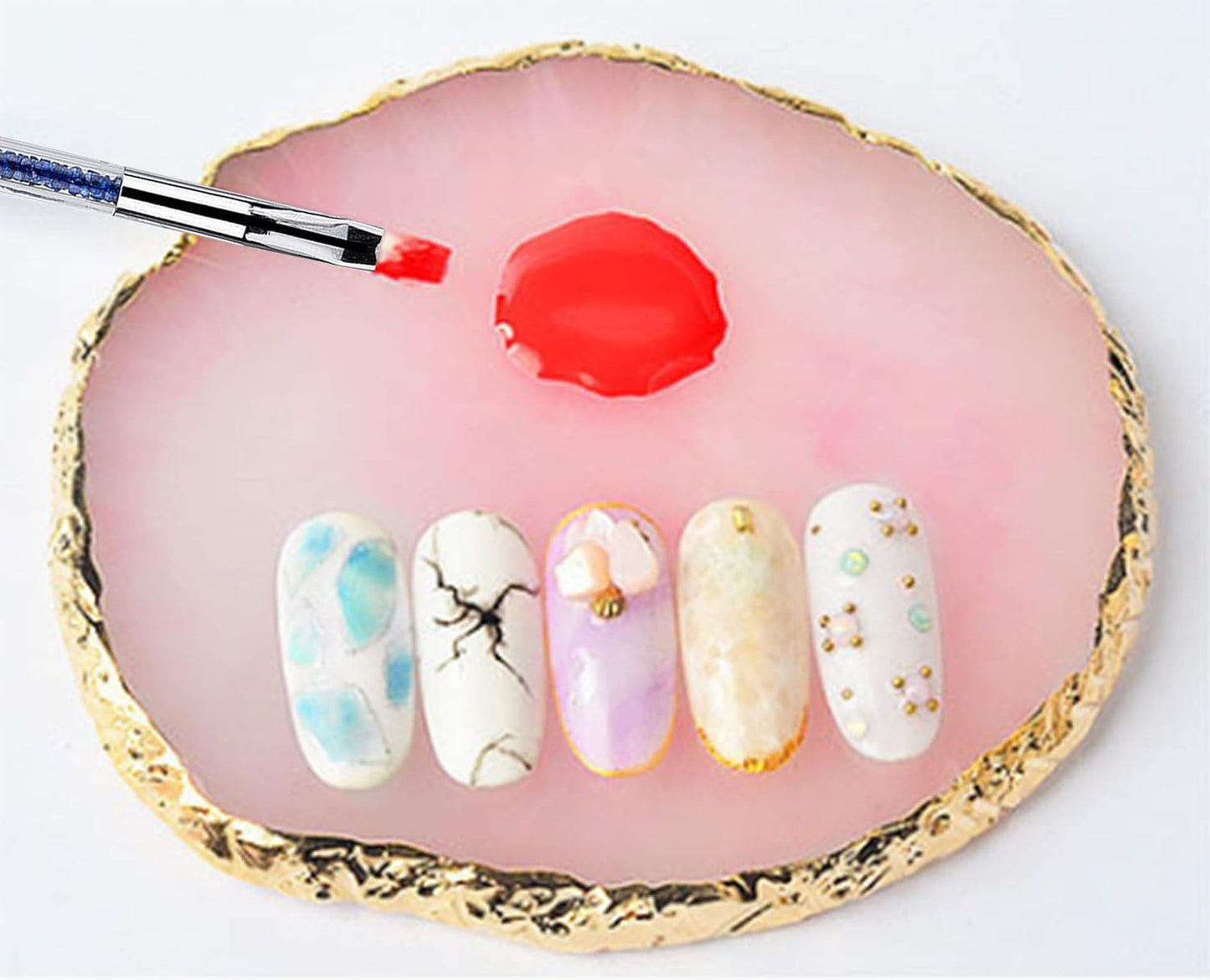 8 Pieces Designs Brushes for Nail Art Resin Palette Gel Design Nail Art Dotting Tools Nail Gel Painting Brush Mixing Palette Nail Art Equipment