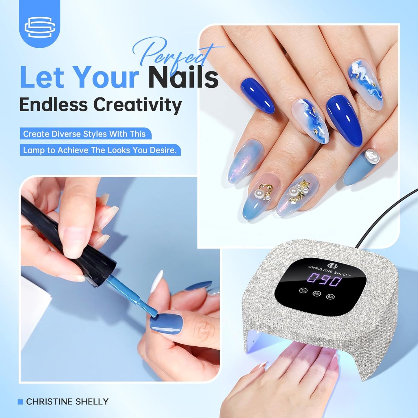 48W UV Light for Nails,Mini UV LED Nail Lamp with 3 Timer Settings, Auto Sensor, Fast Curing for Gel Nails,Nail Dryer Sparkly Gel Nail LCD Display Home Use DIY (White Diamond)