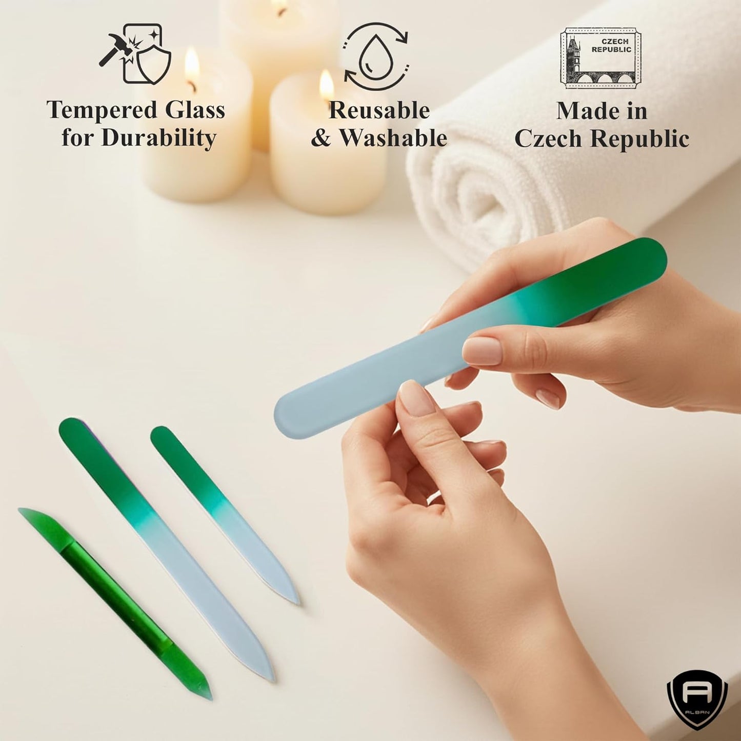 Alban Czech Glass Nail File Parent (Green & Green Manicure, 5, Count, 180/240 Grit)