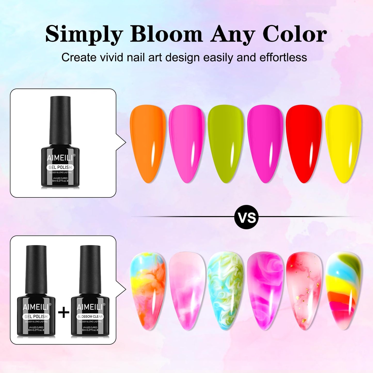AIMEILI Blooming Gel Nail Polish, Hema Free, Cruelty Free, Vegan, Spreading Effect Sheer Painting Gel Nail Art Supplies for Nail Art Design