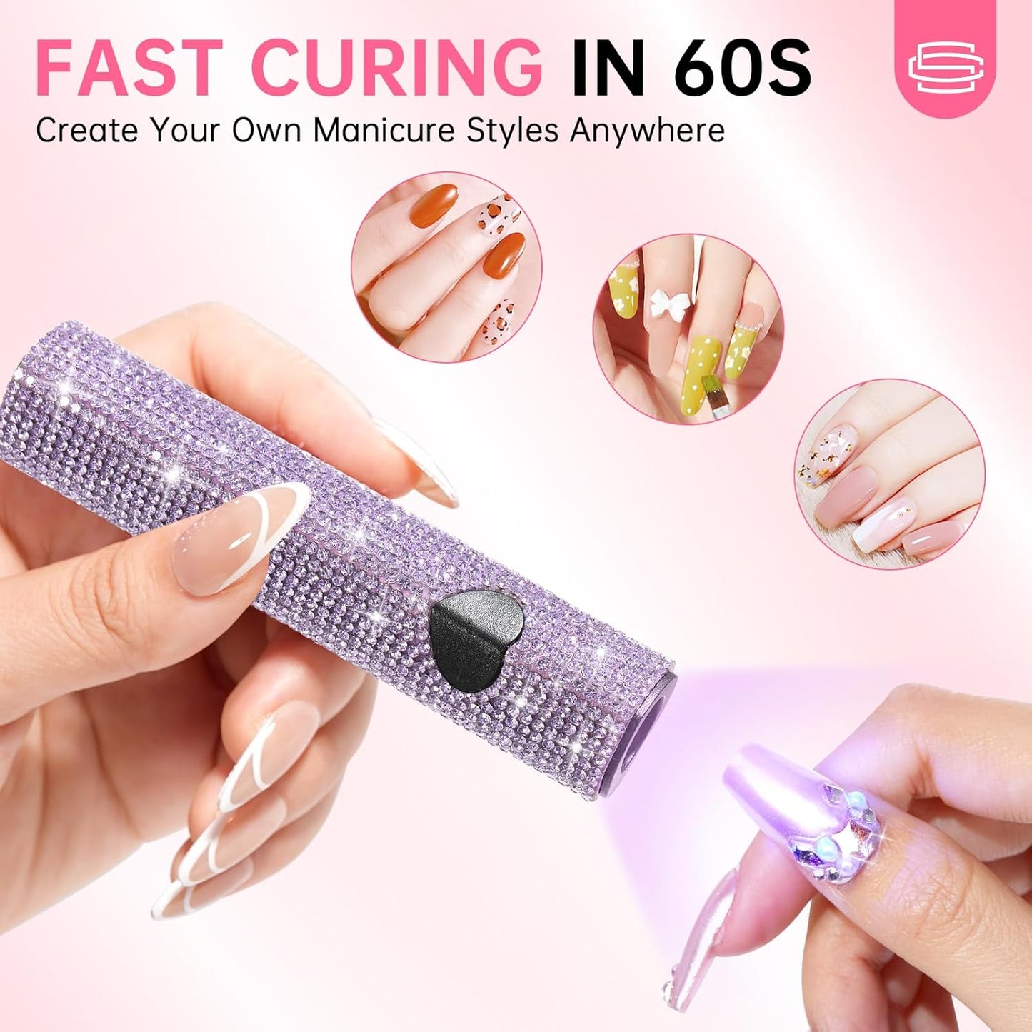 UV Light for Gel Nails, Handheld UV Nail Lamp, Portable LED Nail Lamp, Mini Nail Dryer, USB Nail Light for Fast Curing, Purple