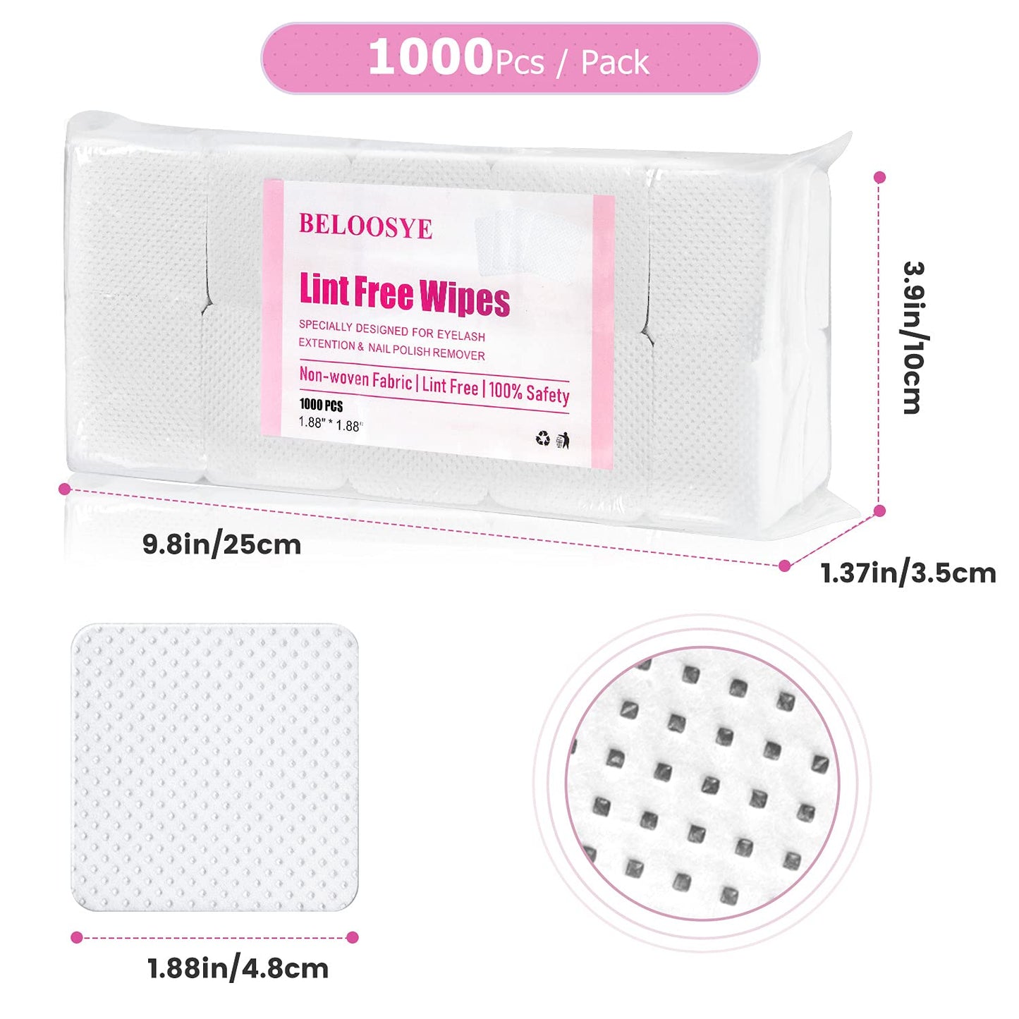 1000 PCS Lint Free Nail Wipes,Eyelash Extension Glue Wipes,Super Absorbent Soft Non-woven Fabric Adhesive Nail Polish Remover Wipe,Cleaning Pad Cloth for Lash Extension Supplies and Nail Polish Bottle