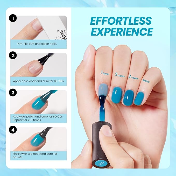 Beetles Blue Gel Nail Polish, 15ML Summer Jelly Gel Polish Sheer Translucent Effect Neutral Gel Soak Off UV Mystic Blue Lagoon Series French Nail Art Manicure Salon Gift for Women