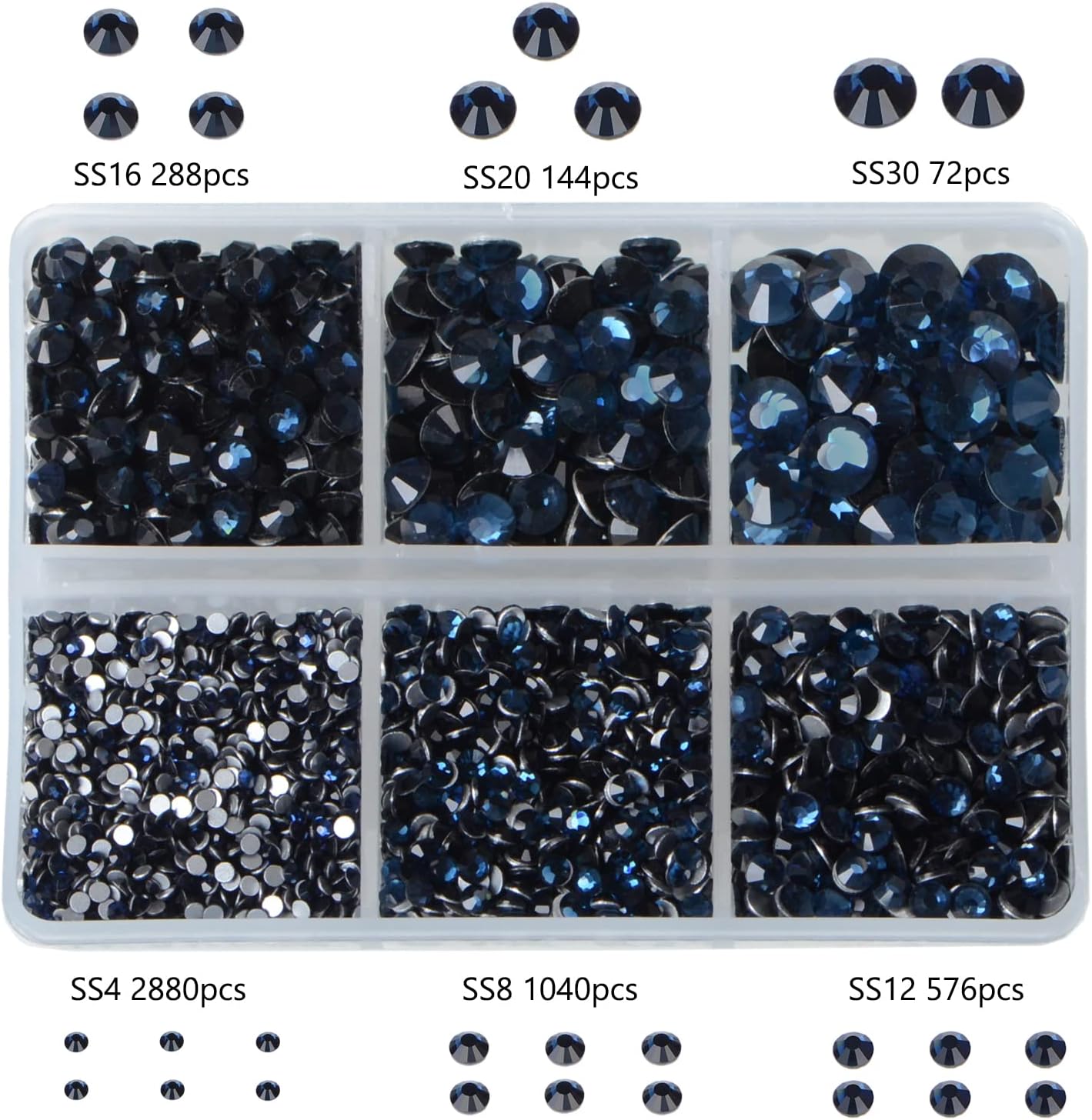 Bymitel 5000 Pieces 6 Mixed Sizes Glue Fix on Glass Rhinestones Round Crystal Gems Flatback for DIY Jewelry Making with one Picking Pen(6-Sizes 5000PCS, Montana)