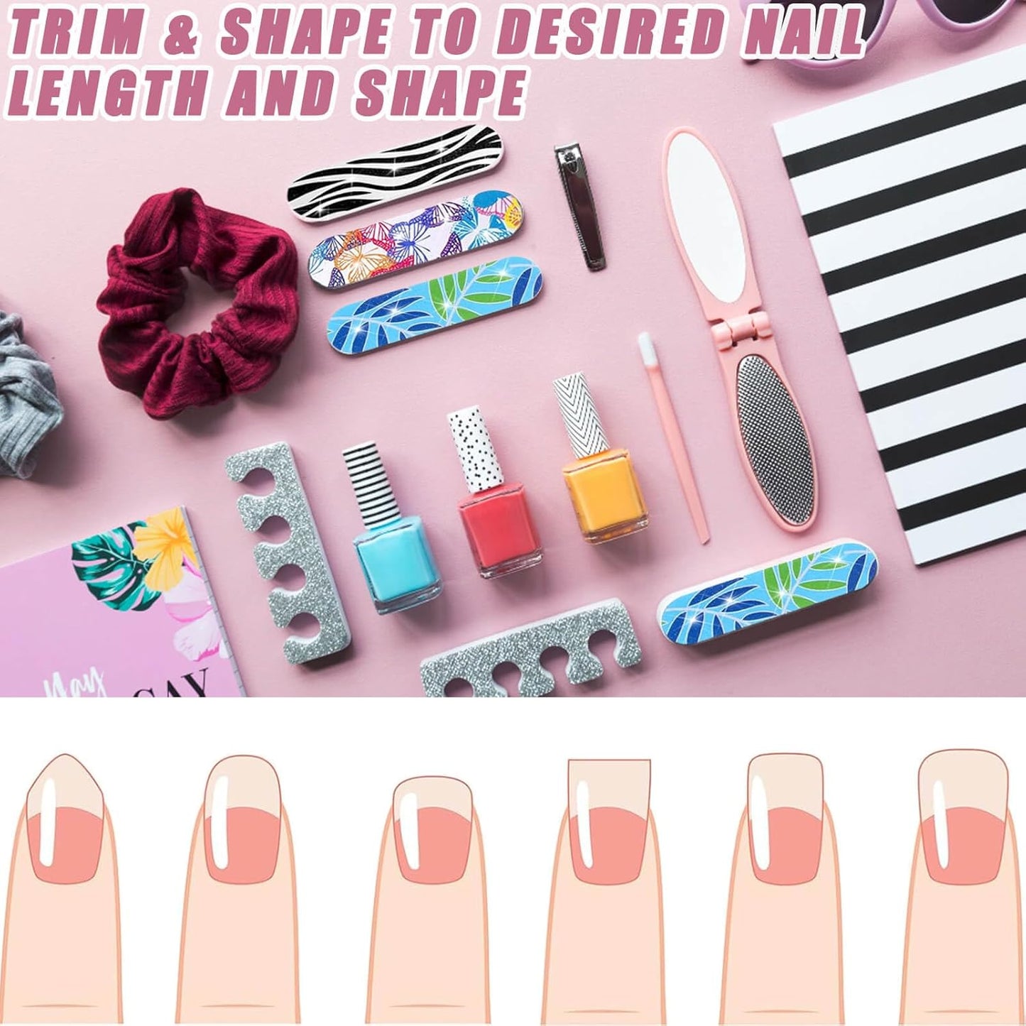 100-Pack 180 Grit Double Sided Disposable Nail Files & Emery Boards for Natural Nails - Bulk Mini/Small Grit Nail File Set for Home Salon, Manicure/Pedicure