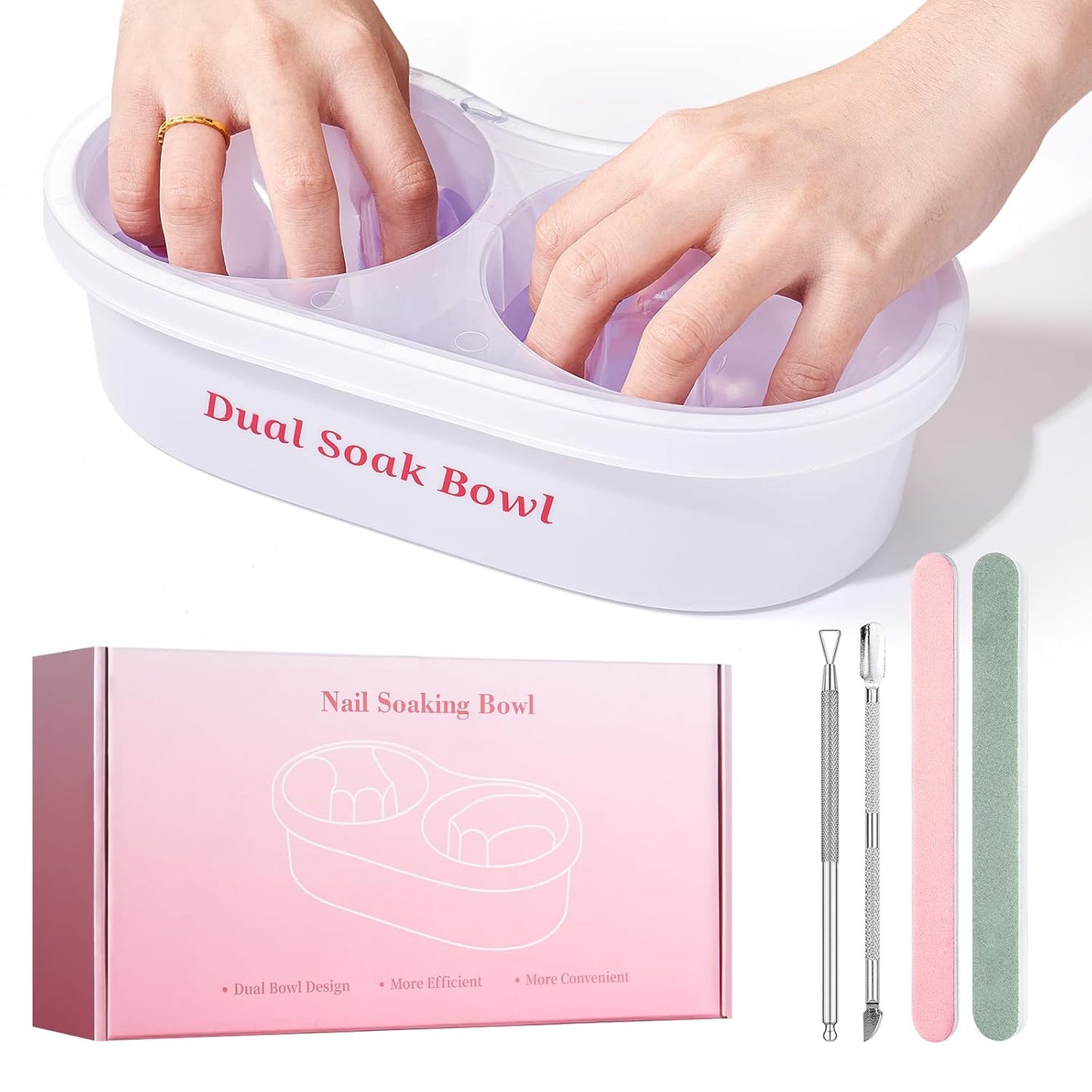 Dual Nail Soaking Bowl Acetone Proof: 2-in-1 Dip Powder Gel Nail Polish Remover Soak off Bowl for Women - Time-Saving Acrylic Nail Remover Kit for Home Salon (Big Size, Cream)