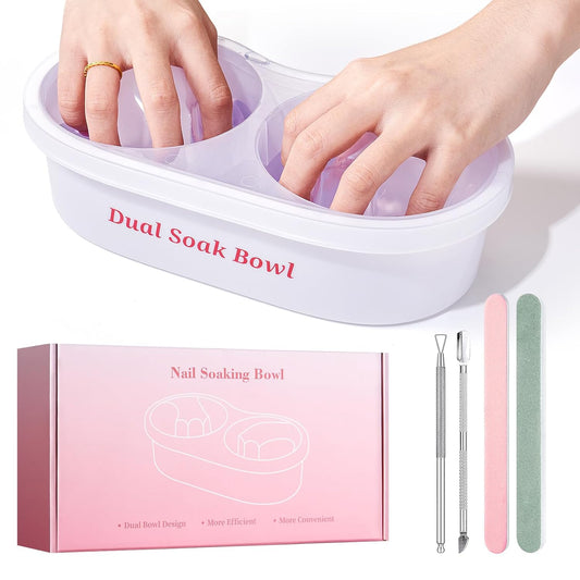 Dual Nail Soaking Bowl Acetone Proof: 2-in-1 Dip Powder Gel Nail Polish Remover Soak off Bowl for Women - Time-Saving Acrylic Nail Remover Kit for Home Salon (Big Size, Cream)