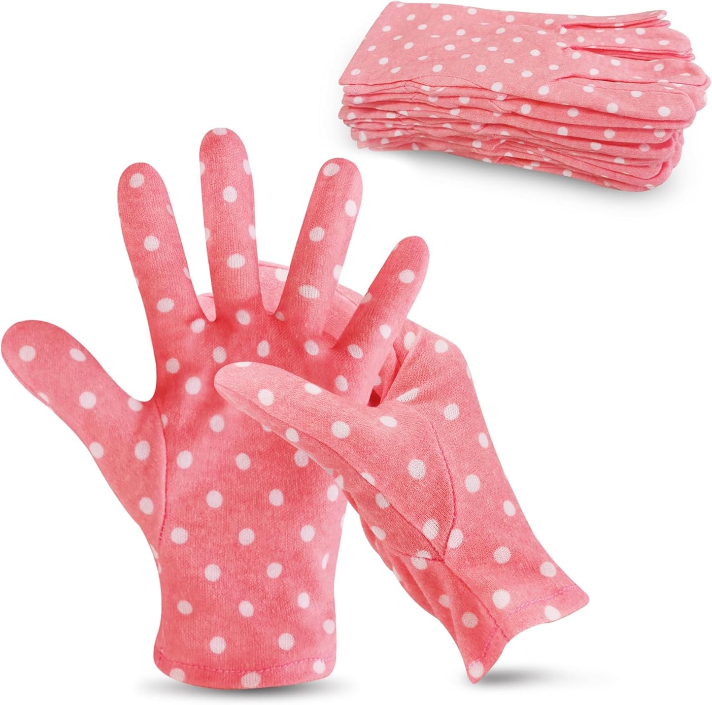 HandLove Premium 100% Cotton Gloves | Moisturizing Gloves for Dry Hands & Eczema | Overnight Sleeping Gloves, Eczema Gloves | Cute Pink Dots, 12 Pairs