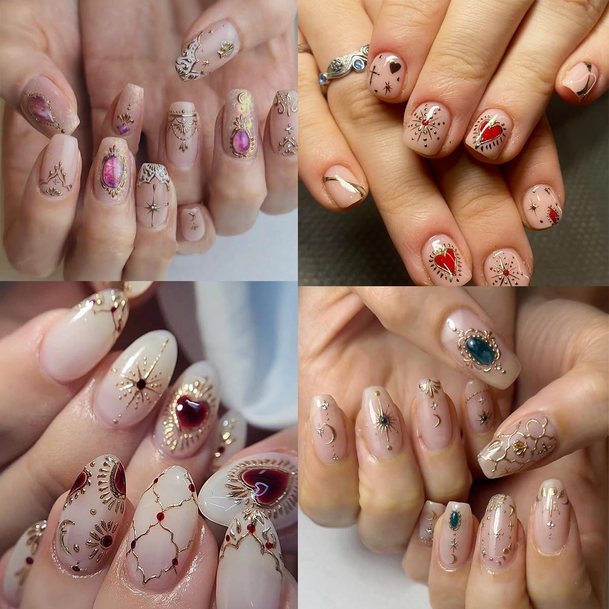 3 Sheets Bohemian Style Nail Stickers 5D Embossed Star Nail Art Stickers Self-Adhesive Heart Moon Sun Nail Decals Bohemia Metallic Nail Designs Accessories Stars Nail Decoration for Women Girls DIY