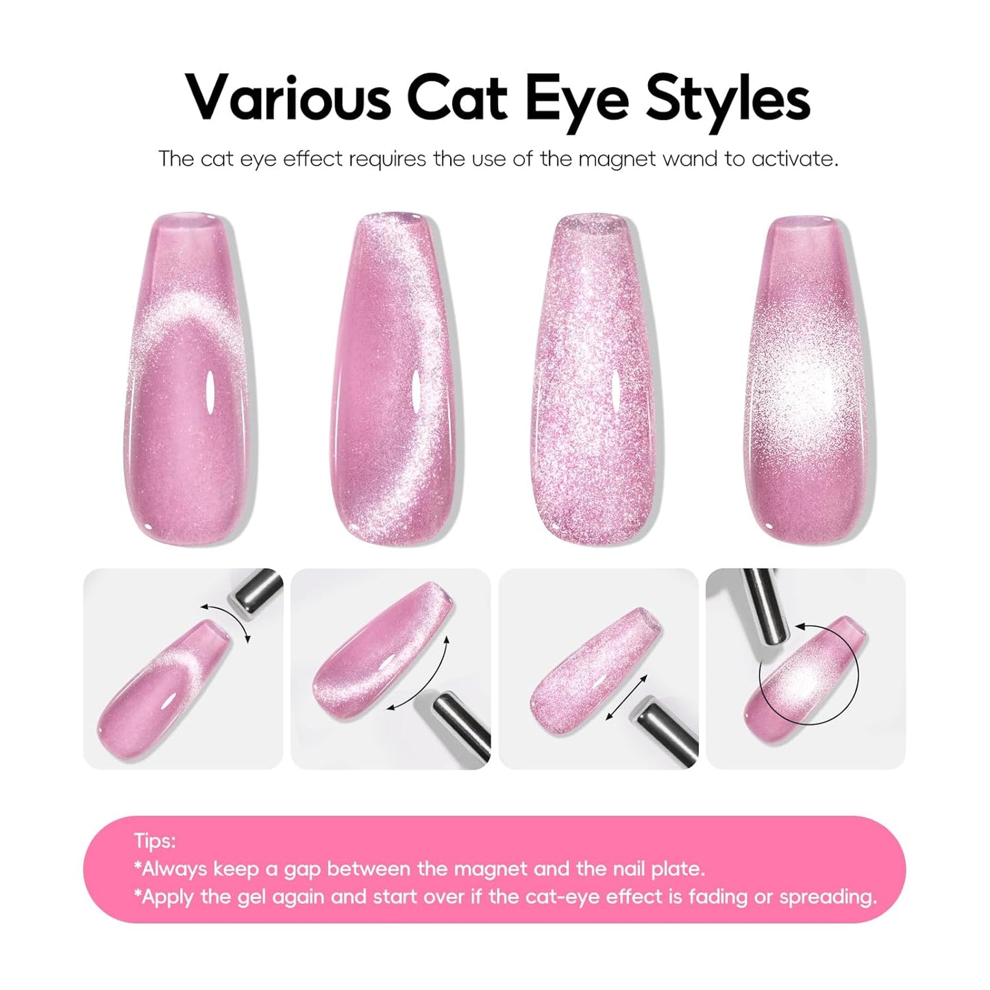 Cat Eye Gel Nail Polish Set 6 Colors Glassy Milky Nude Pink Glitter Transparent Jelly Cateye Magnetic Kit Salon at Home DIY Gifts for Women