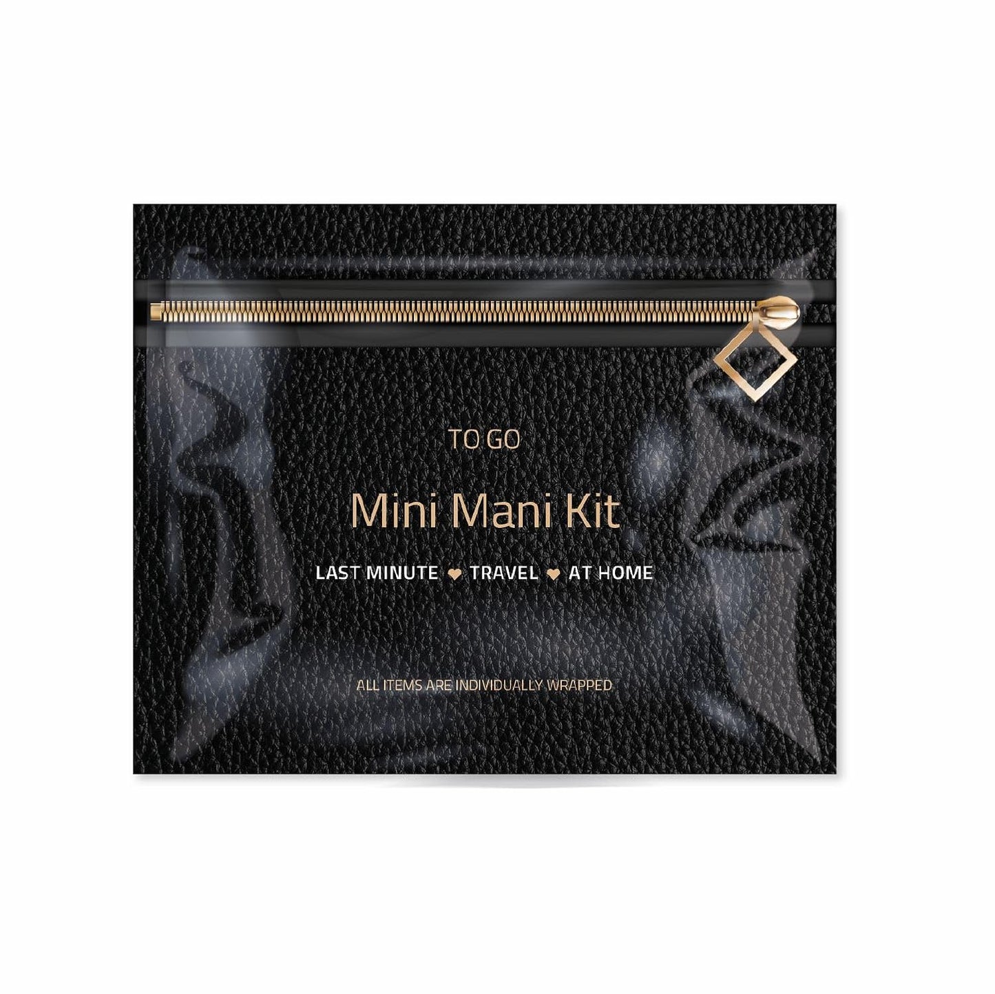 Mini Mani Kit – Disposable Manicure Set with Nail Clipper, File, Buffer, Cuticle Stick & Polish Remover Pad – Compact One-Time Use Nail Care Kit for Travel, Purse, Desk, or Car (Black Purse)