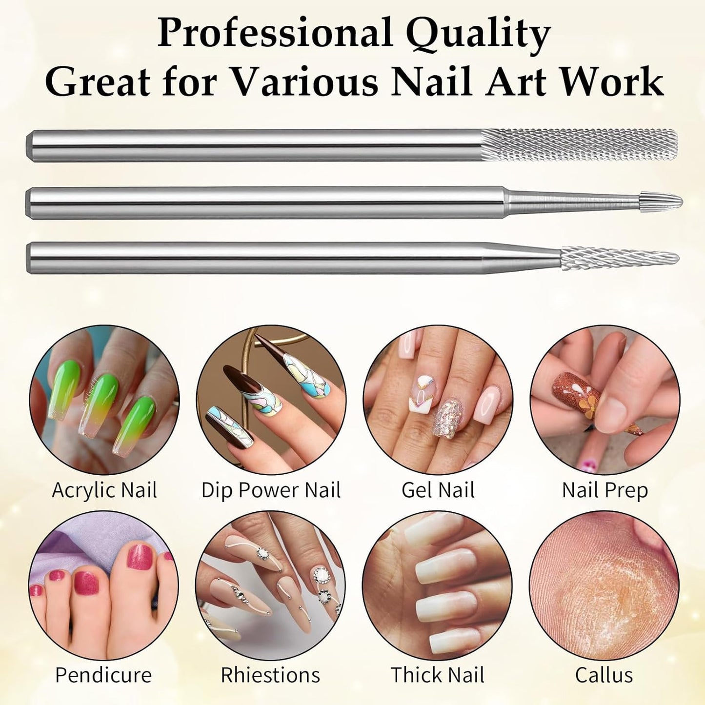 Nail Drill Bit Set, 3Pcs Carbide Cuticle Bit for Nails Drill, Professional Nail Buffer Bits for Manicure Pedicure Cuticle,Dead Skin Gel Polish Remover Tool, Nails Supplies for Home & Salon