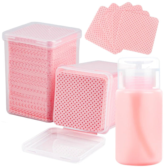 400PCS Lint Free Nail Wipes with Dispenser - Gel Nail Polish Remover Wipes with Acetone Dispenser,Lash Extensions Glue Cleaning Wipe with 1PCS Empty Pump Dispenser Bottle Nail Supplies