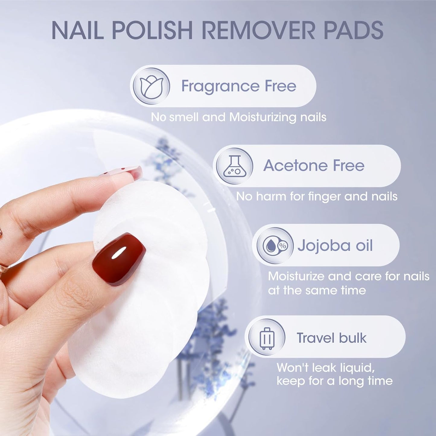 Gellen Non Acetone Nail Polish Remover Pads, Fragrance Free Nail Polish Remover Wipes, No Drying Formula Vitamin E & Jojoba Oil, 140pcs Travel Size Bulk Set, No Leakage, Long-lasting For 12+ Months