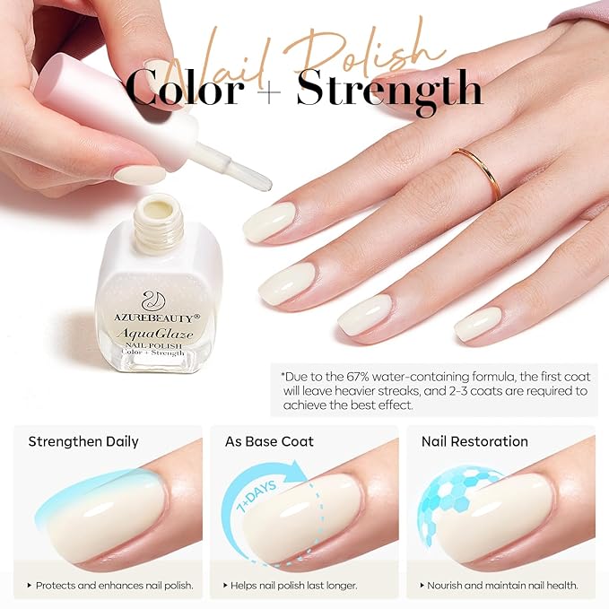 AZUREBEAUTY Warm White Nail Polish, Natural Quick Dry Nail Strengthening Glossy Finish for DIY Manicure & Nail Art, Salon Quality