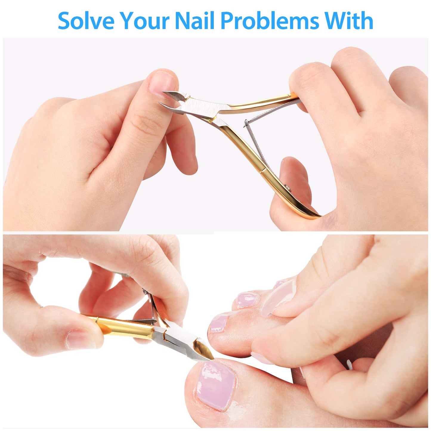 Mudder 3 Packs Cuticle Nippers Cutter Tool Stainless Steel Nail Cuticle Trimmer Remover with Pointed Blade Scissors Pedicure Manicure Tool for Fingernails Nails Care and Toenails(Gold)
