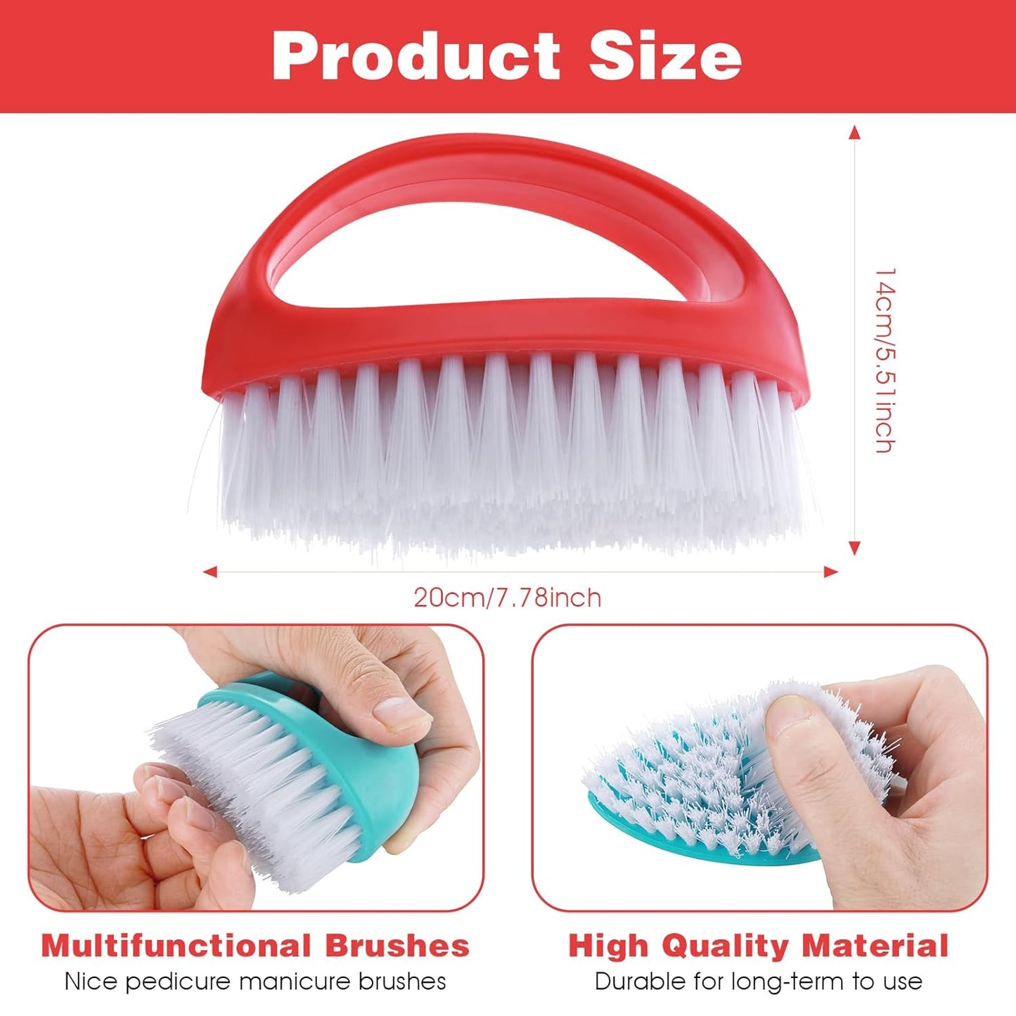 2 Pcs Hand and Nail Brush, Nail Clippers Heavy Duty Scrub Clean Brushes with Nylon Bristles for Cleaning Soft Stiff Fingernails Fingers Toes and Nails Scrubber Men Women(Red, Blue)