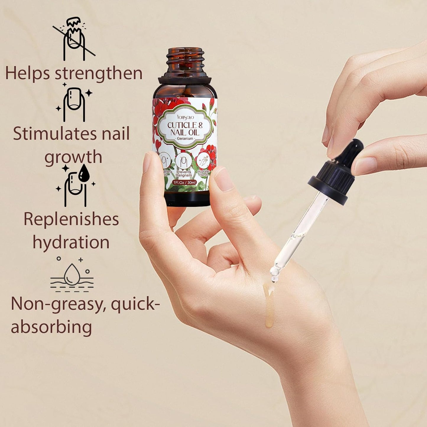 3 PCS Geranium Cuticle Oil for Nails Care, Healthier-Looking Nails, Soften Cuticles, Strengthen Nails, Hydrating Hand Oil