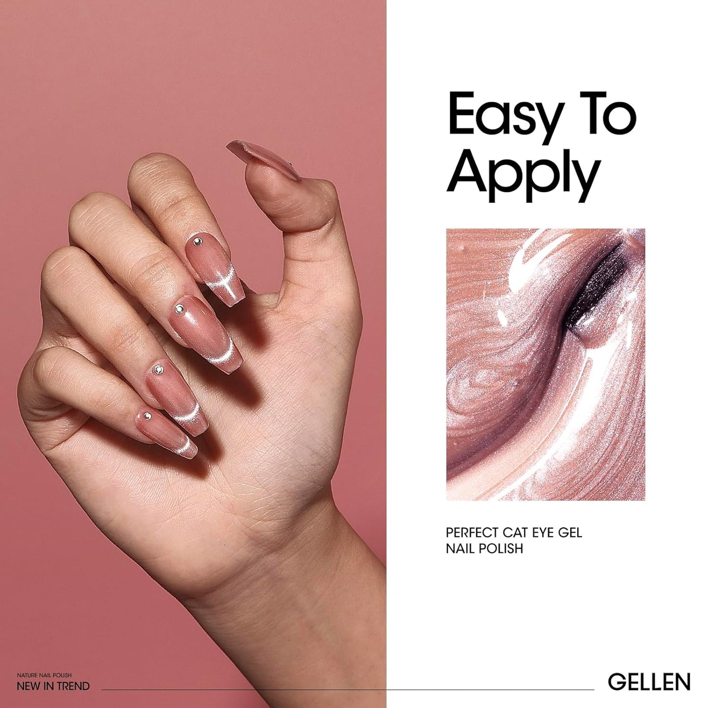 Gellen Cat Eye Gel Polish Set - 6 Holographic Glitter Colors with Magnet Sparkle - Purple, Pink, Red - Nail Art Home Salon Gel Manicure Kit for Women & Girls